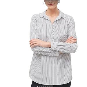 JCREW Long Sleeve Black/White‎ Striped Cotton Pop-Over Tunic EUC